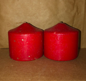 3" Set of 2 Red Round Glitter Candles